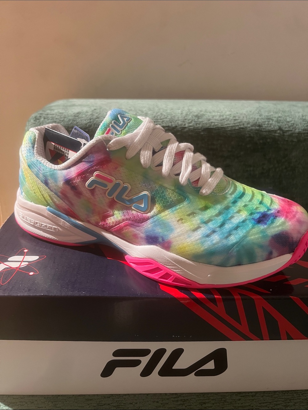 Fila Tie-Dye Running Shoes in White, Pink, Blue, Green